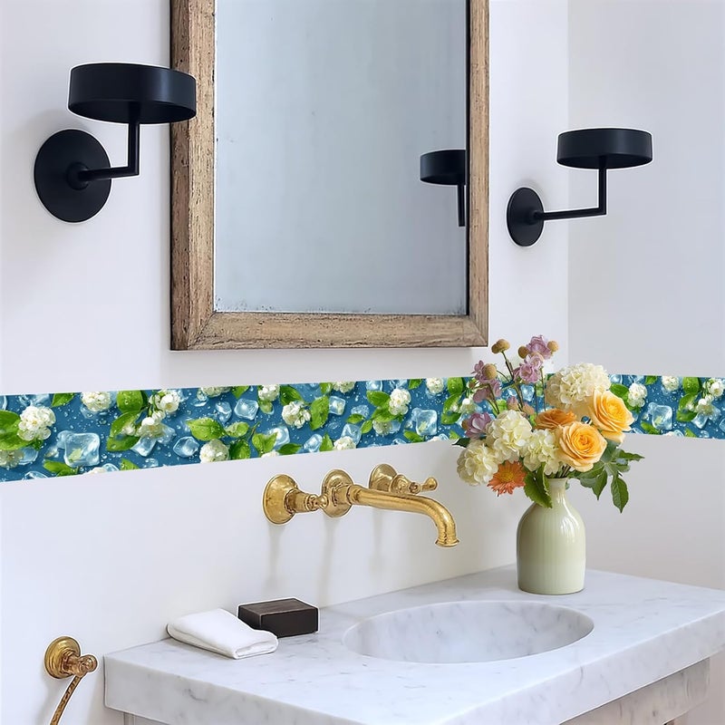 IOHEFY Blue Mosaic Wallpaper Border 196x4 Inch Peel and Stick Wall Border Removable Vinyl Wall Trim Geometric Pattern for Kitchen Bathroom Laundry Room Home Decor - Image 5